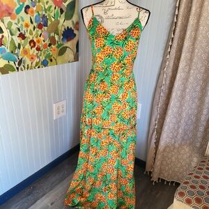 Skies Are Blue Vibrant Green and Orange Maxi Dress